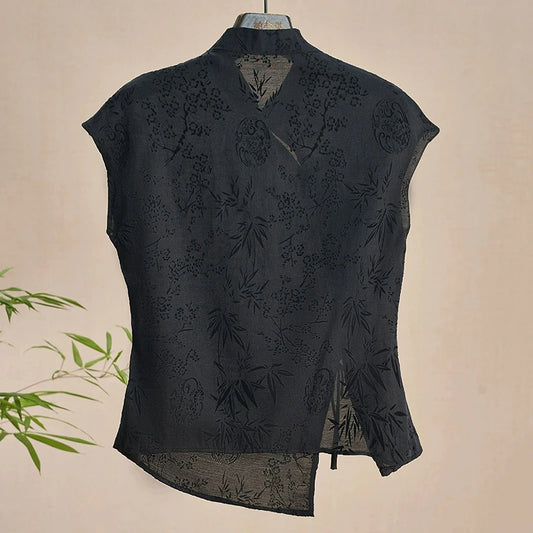 Top Cheongsam negro elegante - Ropa oriental
