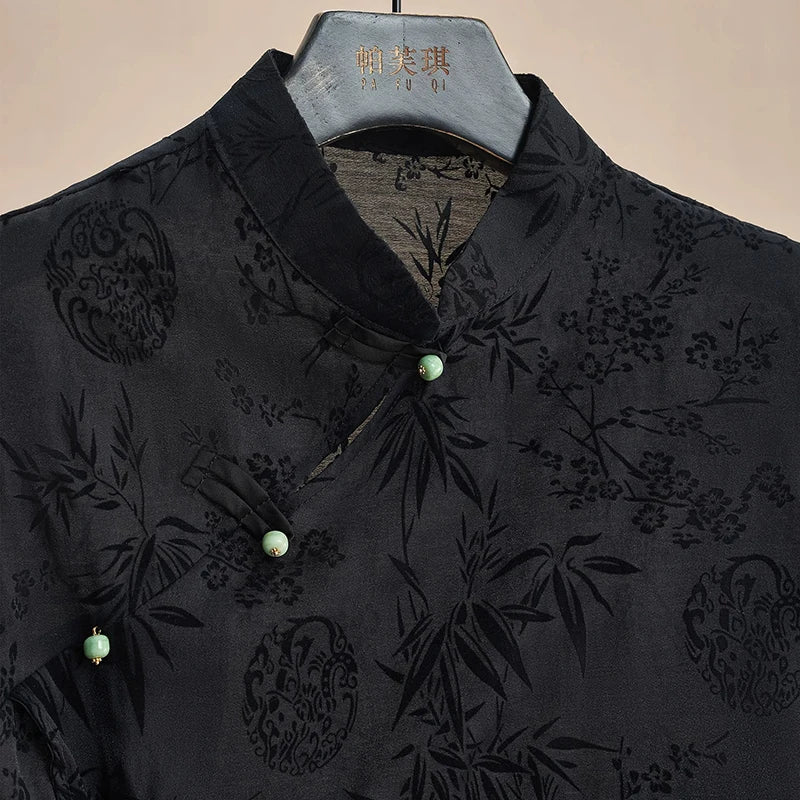 Top Cheongsam negro elegante - Ropa oriental