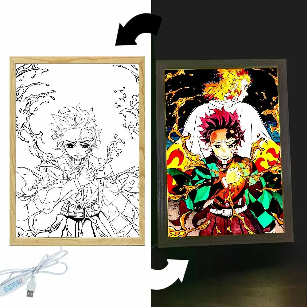 Kimetsu no Yaiba: Tanjiro y Rengoku Lámpara LED