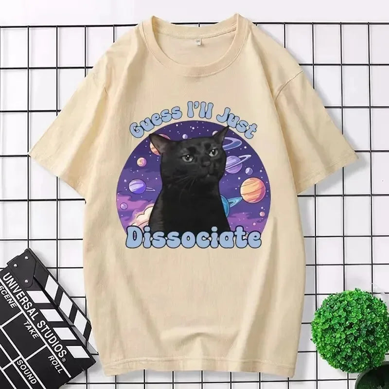 Camiseta: Gato negro meme "Guess I'll just disociate"