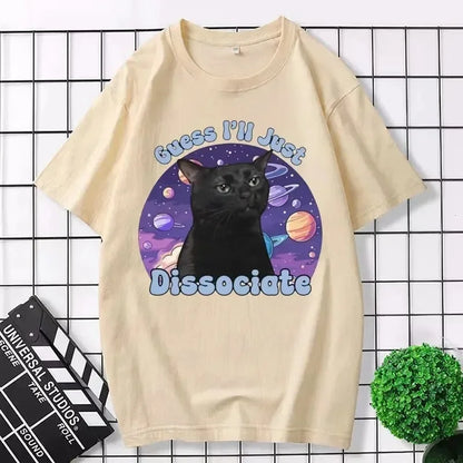 Camiseta: Gato negro meme "Guess I'll just disociate"