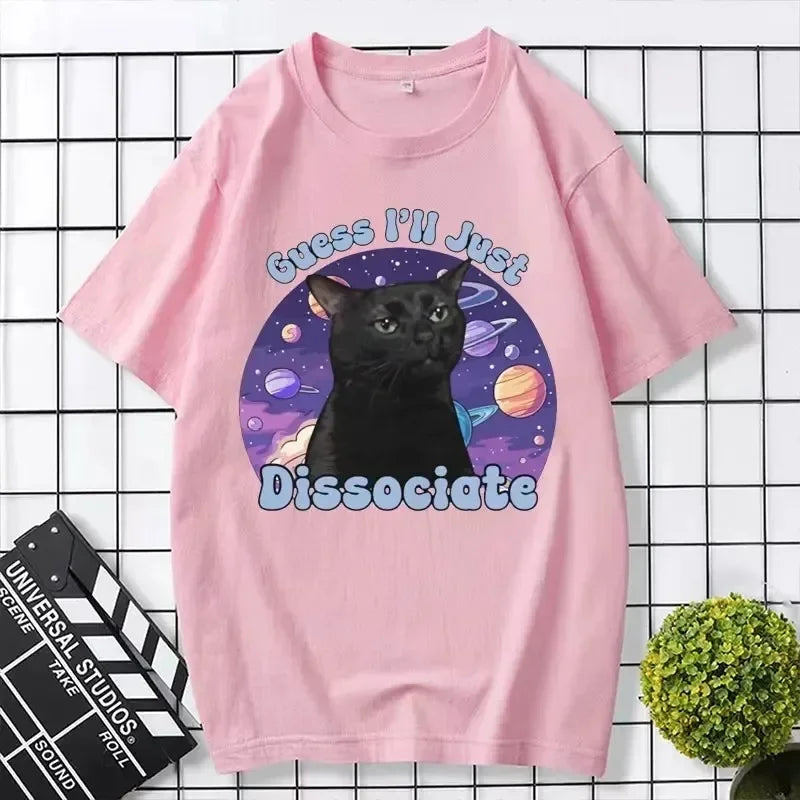 Camiseta: Gato negro meme "Guess I'll just disociate"