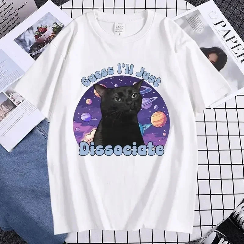 Camiseta: Gato negro meme "Guess I'll just disociate"