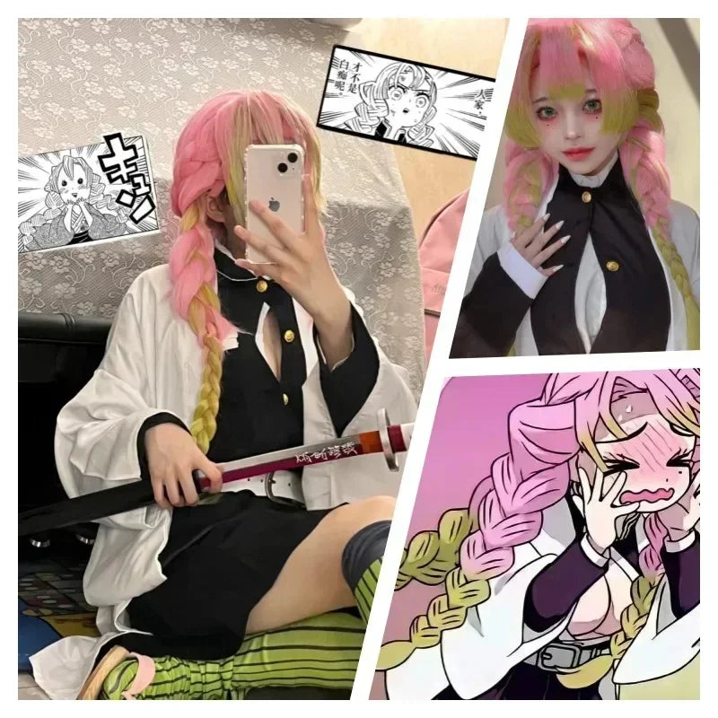 Kimetsu no Yaiba: Cosplay Mitsuri Kanroji [Uniforme, peluca y accesorios]